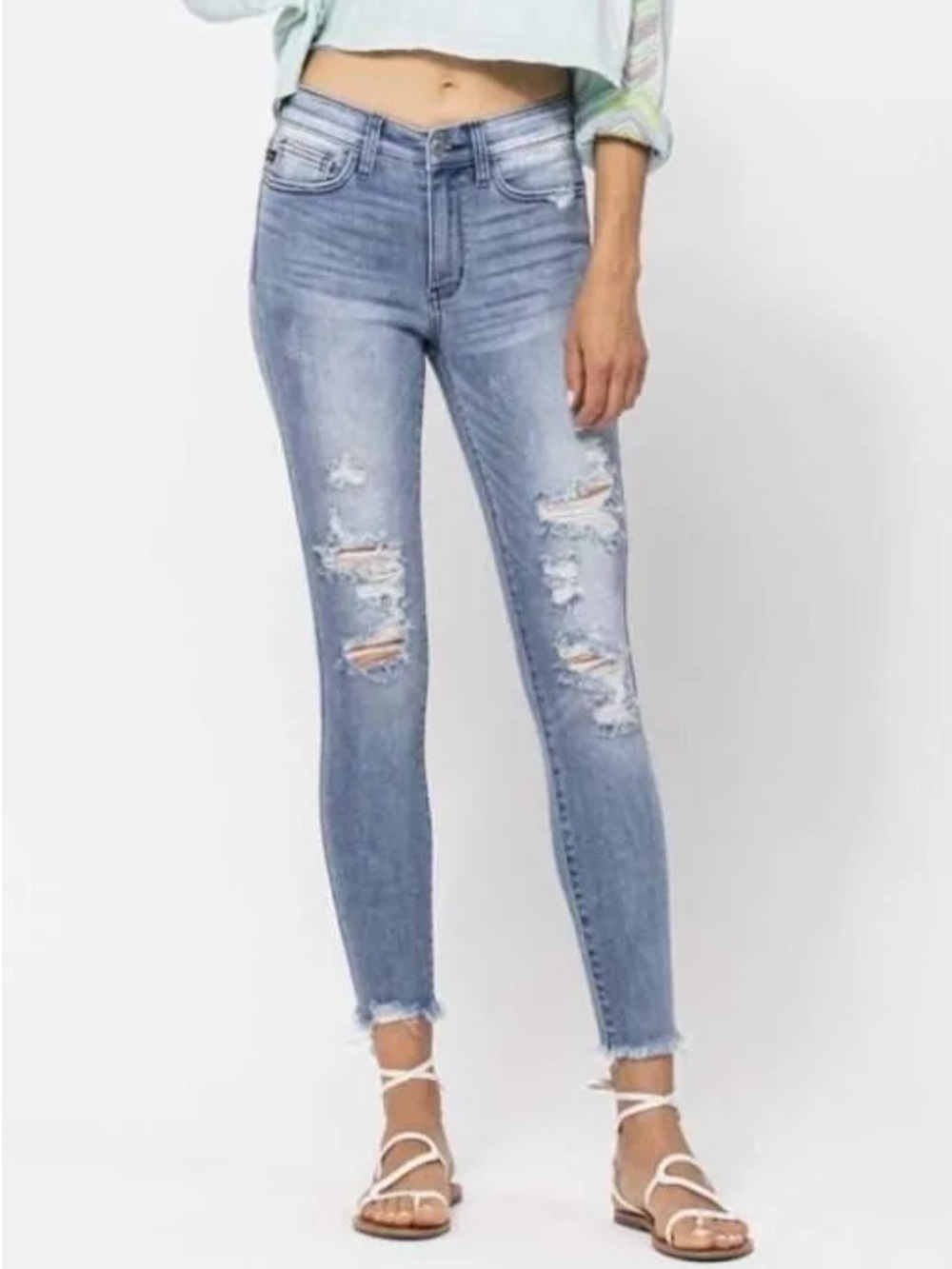 Judy Blue Light Blue Distressed High-Rise Skinny Jeans